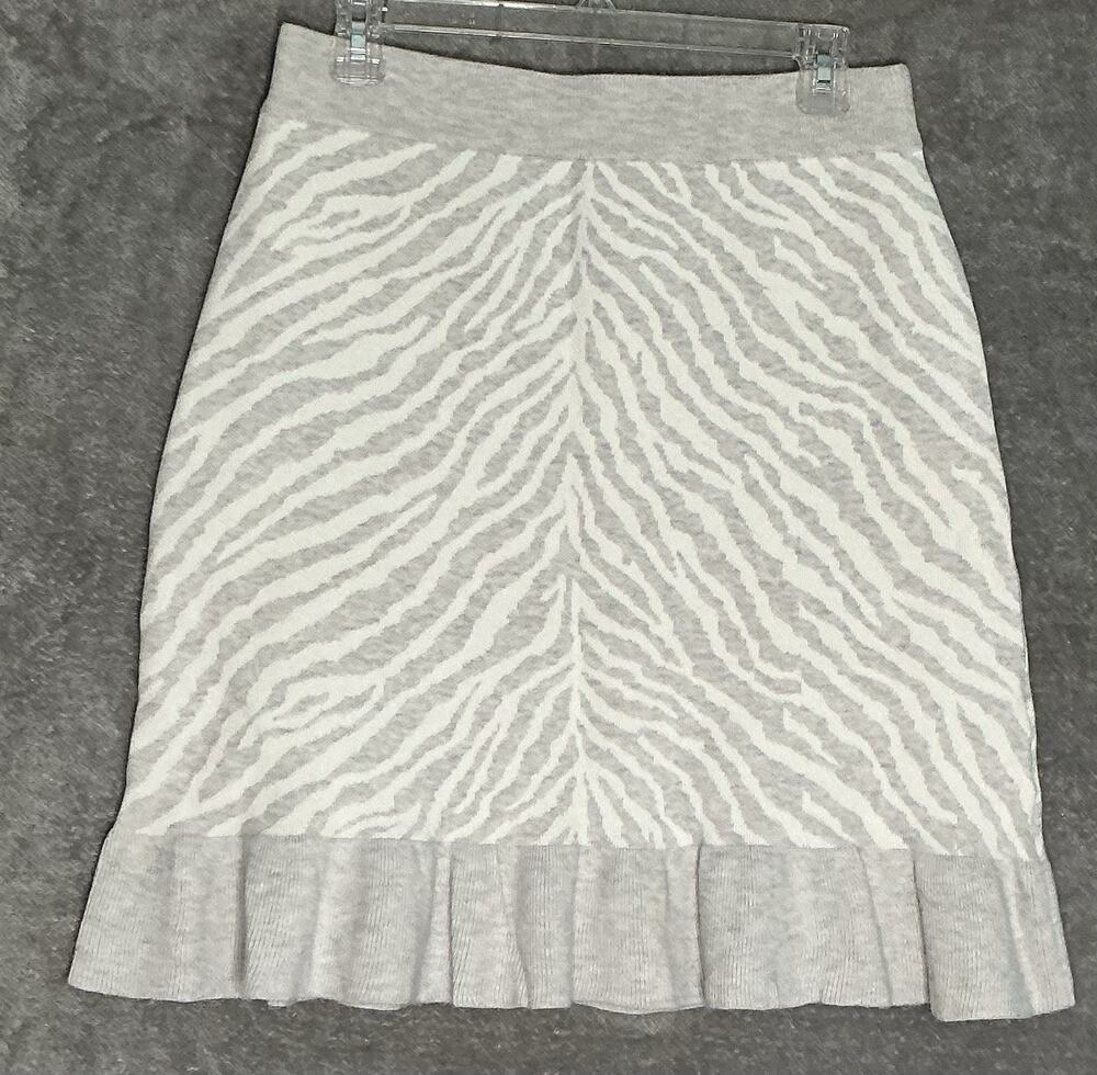 Anthropologie Dolan Womens Medium Gray Ivory Zebra Print Skirt Ruffle Hem NWT